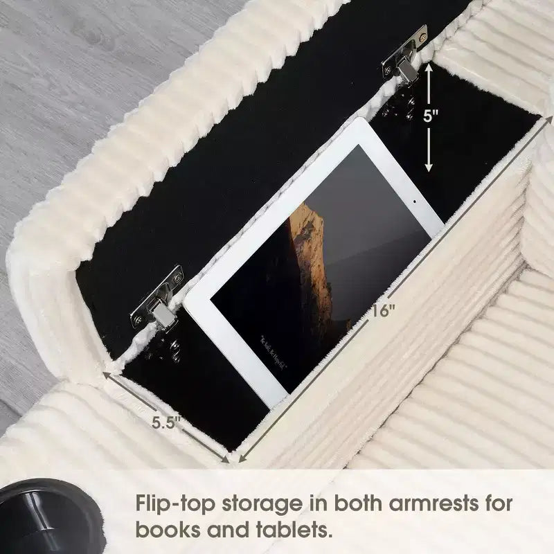 106 Convertible L Shaped Sectional Sofa Corduroy Corner Couch with Armrest Storage Cup Holders USB Charger Oversized Comfy Modular Sofa