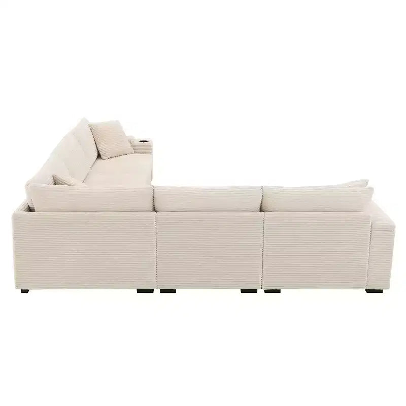 106 Convertible L Shaped Sectional Sofa Corduroy Corner Couch with Armrest Storage Cup Holders USB Charger Oversized Comfy Modular Sofa