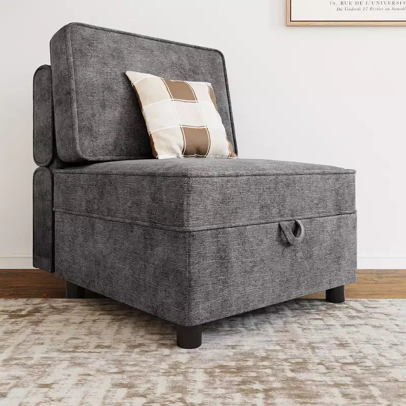 Modular Sectional Sofa Middle Module with Storage Space 11 Angles Adjustable Backrest Grey 31 D x 26 W x 33 H