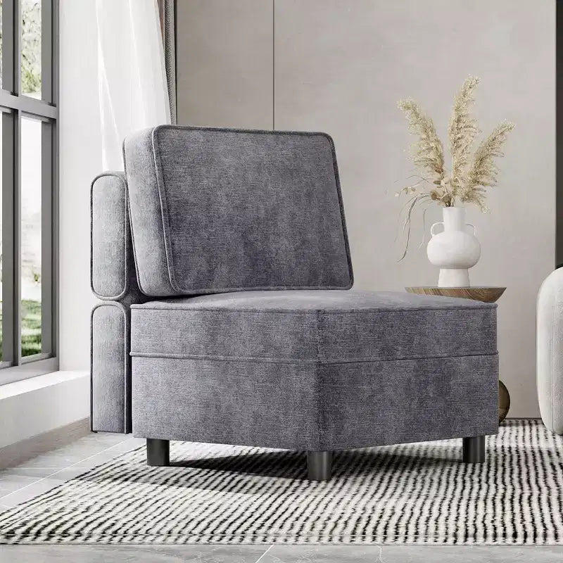 Modular Sectional Sofa Middle Module with Storage Space 11 Angles Adjustable Backrest Grey 31 D x 26 W x 33 H