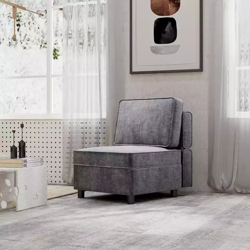 Modular Sectional Sofa Middle Module with Storage Space 11 Angles Adjustable Backrest Grey 31 D x 26 W x 33 H