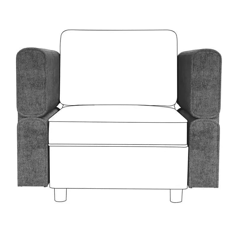 Modular Sectional Sofa Middle Module with Storage Space 11 Angles Adjustable Backrest Grey 31 D x 26 W x 33 H