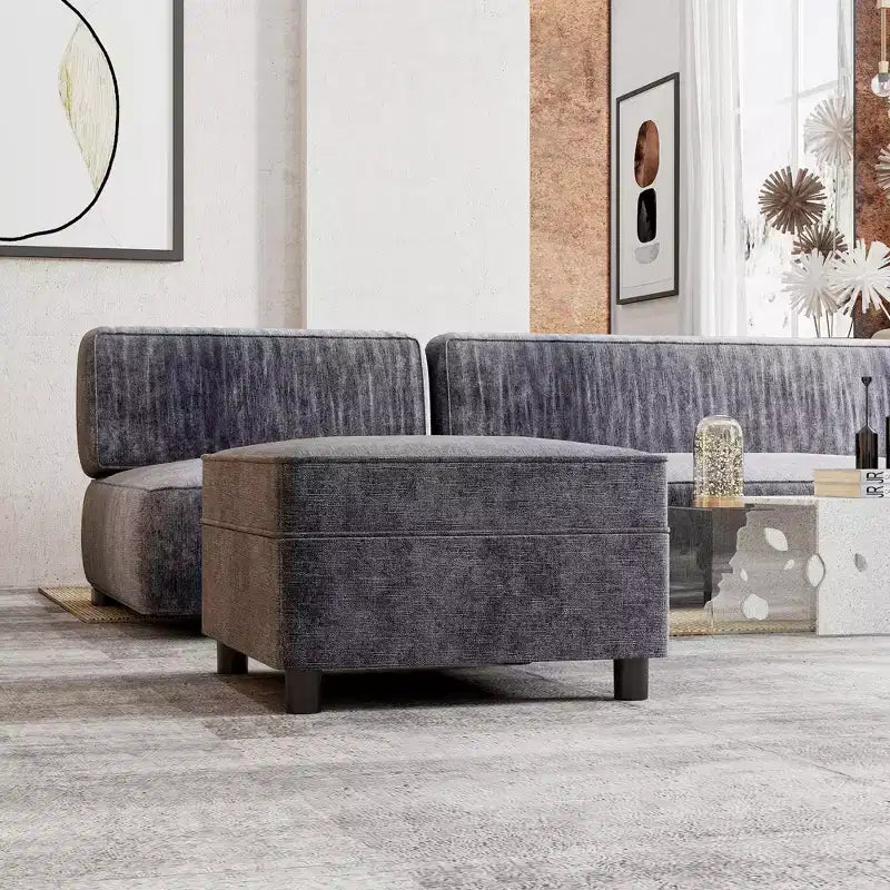 Modular Sectional Sofa Middle Module with Storage Space 11 Angles Adjustable Backrest Grey 31 D x 26 W x 33 H