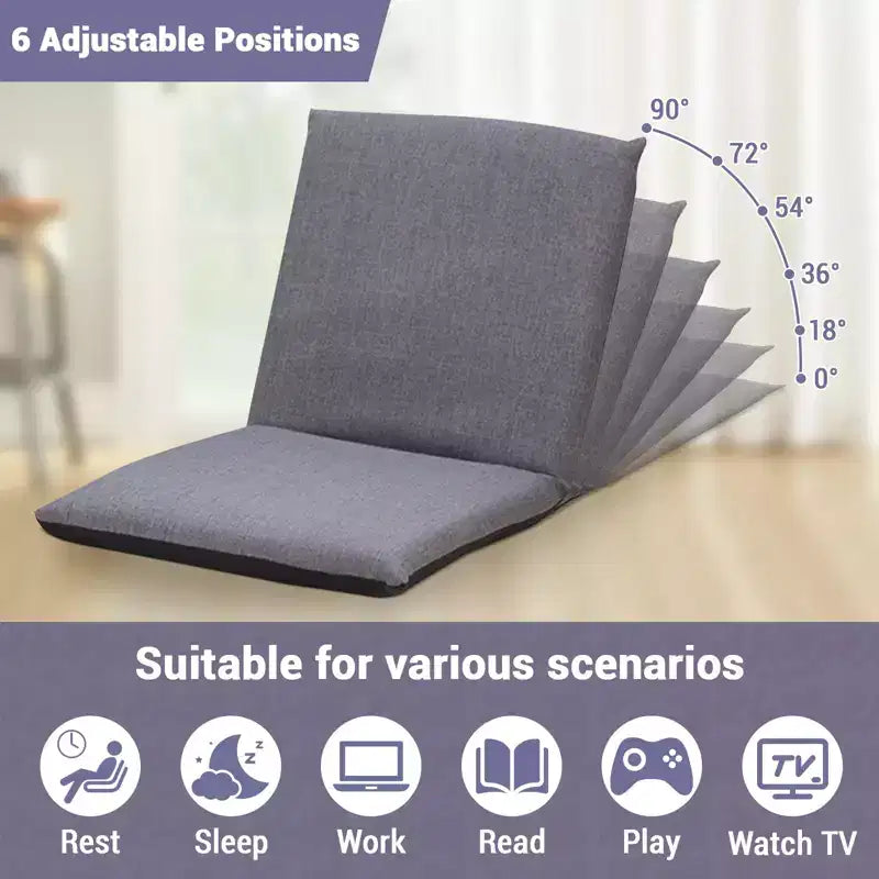 Floor Chair with Back Support, 6 Adjustable Positions Meditation Cushion with Carbon Steel Frame and Washable Cover