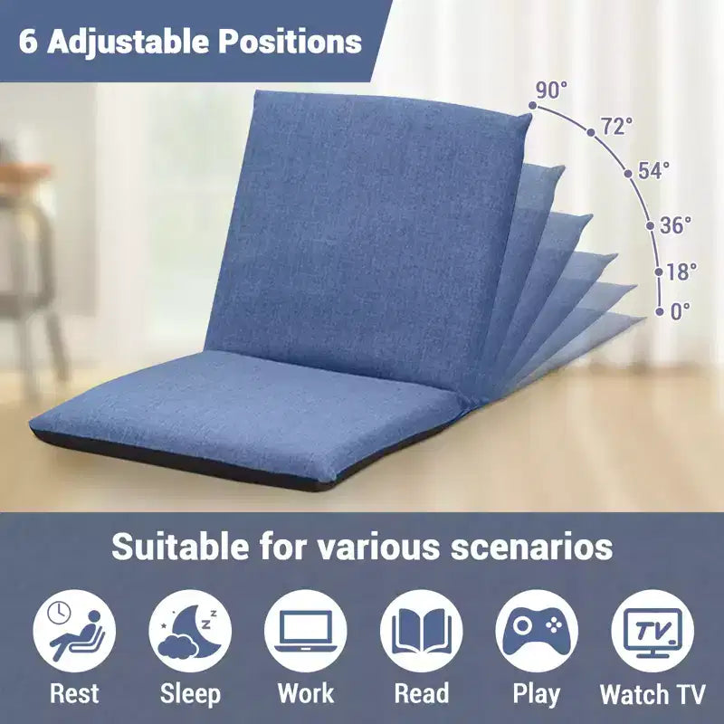 Floor Chair with Back Support, 6 Adjustable Positions Meditation Cushion with Carbon Steel Frame and Washable Cover