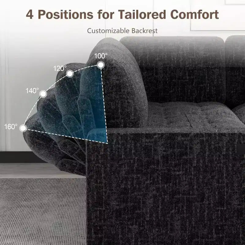Dyonery L-Shaped Modular Sleeper Sectional Sofa, 5-Seat Chenille Pull-Out Couch with USB, Storage Chaise