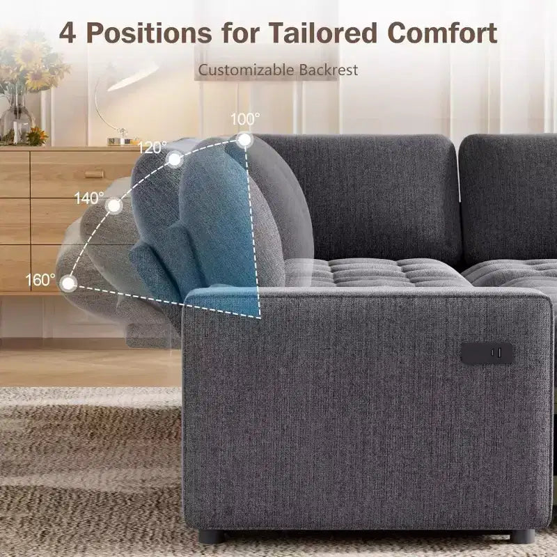 Dyonery L-Shaped Modular Sleeper Sectional Sofa, 5-Seat Chenille Pull-Out Couch with USB, Storage Chaise