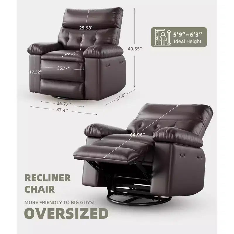 Acekool Oversized Recliner Chair for Adults, Extra Wide PU Leather Manual Recliner, 1.5X Thick Sponge Cushion, Comfortable Lazy Armchair