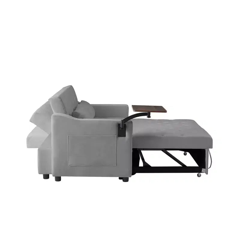 Sofa Bed, Futon Couches for Living Room with Side Pocket Adjustable Backrest Velvet Fabric Pull Out Couch Small Loveseat Sectional Sofa Bed