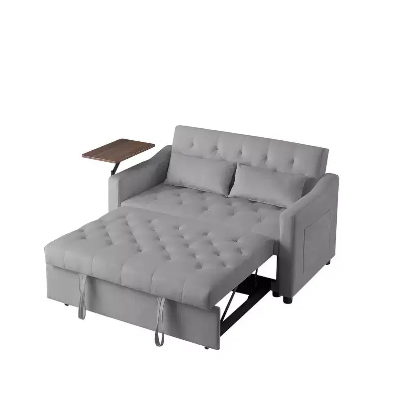 Sofa Bed, Futon Couches for Living Room with Side Pocket Adjustable Backrest Velvet Fabric Pull Out Couch Small Loveseat Sectional Sofa Bed