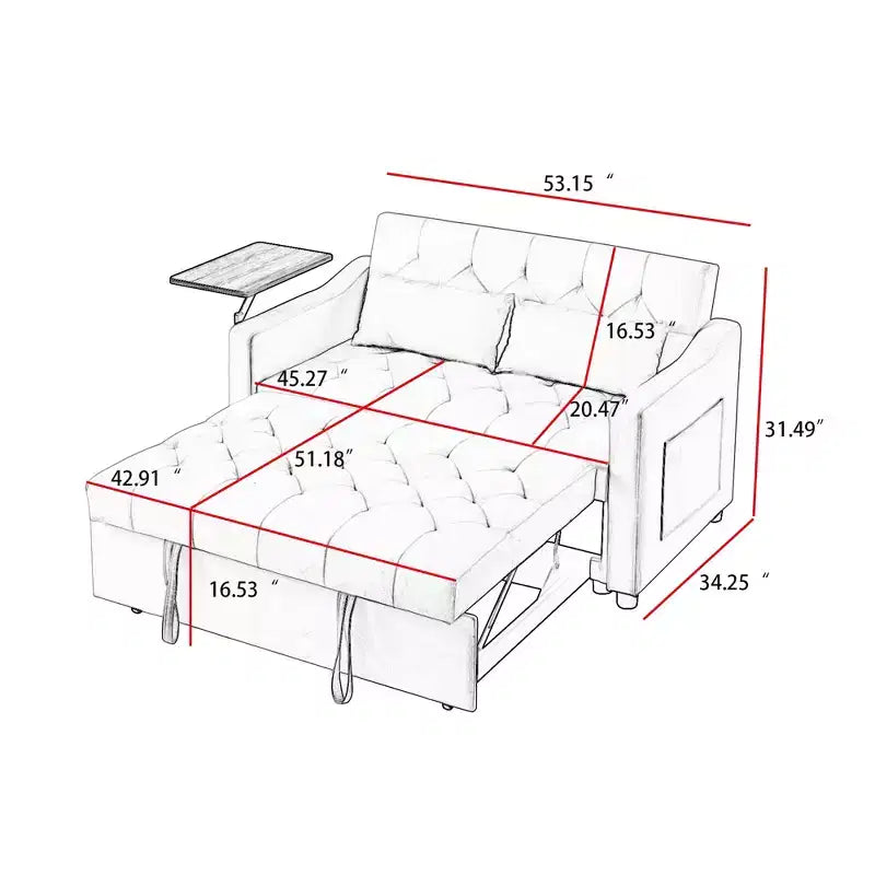 Sofa Bed, Futon Couches for Living Room with Side Pocket Adjustable Backrest Velvet Fabric Pull Out Couch Small Loveseat Sectional Sofa Bed