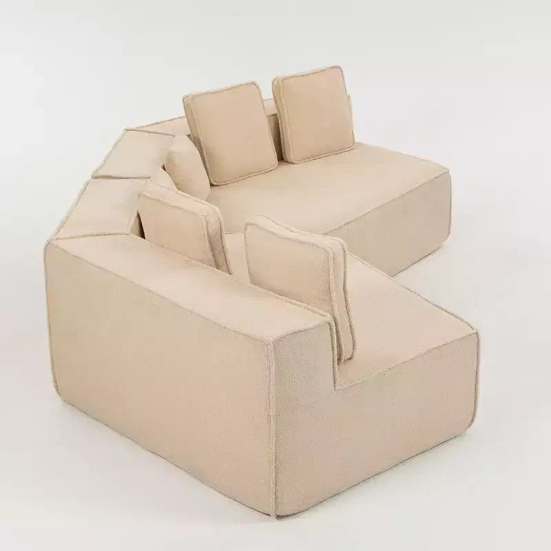 Whisen 132 Oversized Teddy Fabric Modular Sectional Sofa, Modern Full-Foam Couch with Six Cushions
