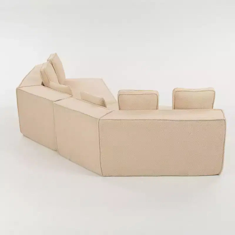 Whisen 132 Oversized Teddy Fabric Modular Sectional Sofa, Modern Full-Foam Couch with Six Cushions