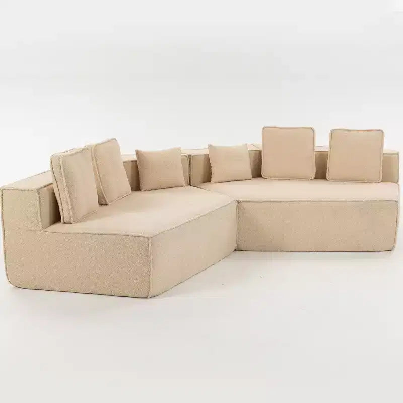Whisen 132 Oversized Teddy Fabric Modular Sectional Sofa, Modern Full-Foam Couch with Six Cushions