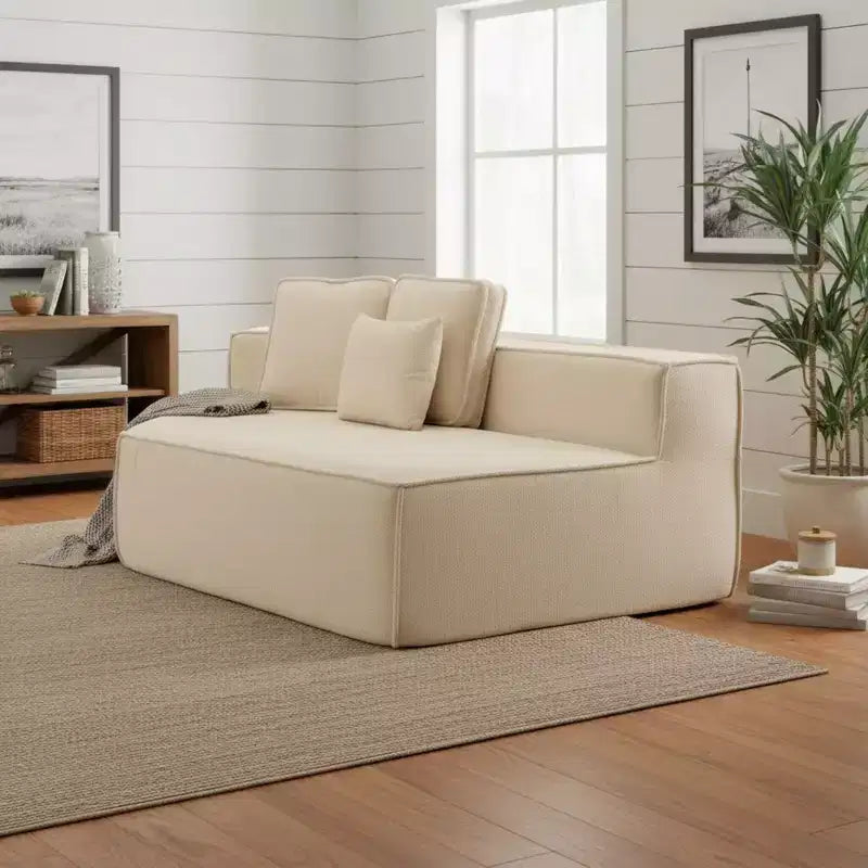 Whisen 132 Oversized Teddy Fabric Modular Sectional Sofa, Modern Full-Foam Couch with Six Cushions