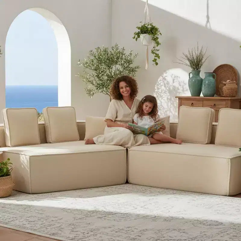 Whisen 132 Oversized Teddy Fabric Modular Sectional Sofa, Modern Full-Foam Couch with Six Cushions