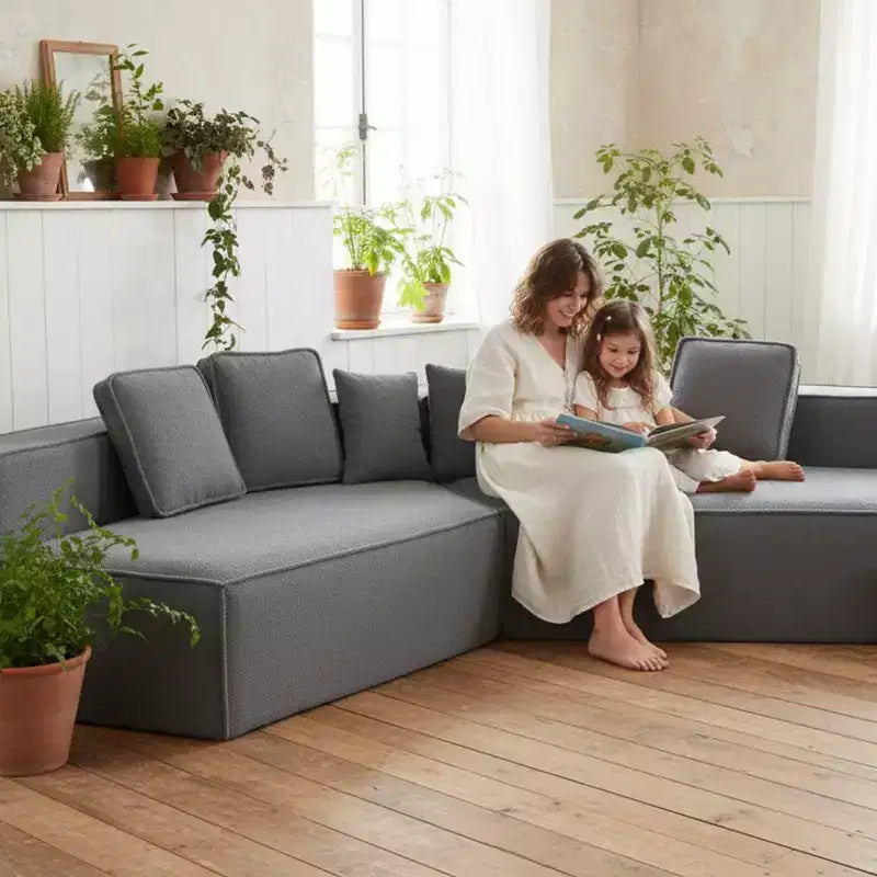 Whisen 132 Oversized Teddy Fabric Modular Sectional Sofa, Modern Full-Foam Couch with Six Cushions