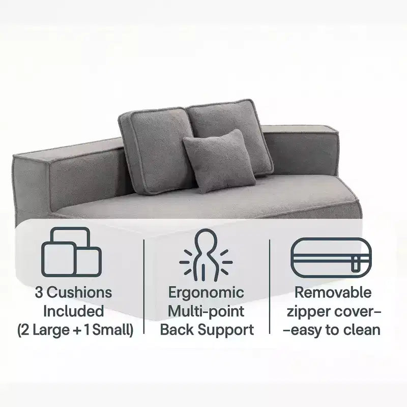 Whisen 132 Oversized Teddy Fabric Modular Sectional Sofa, Modern Full-Foam Couch with Six Cushions
