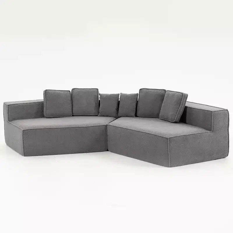 Whisen 132 Oversized Teddy Fabric Modular Sectional Sofa, Modern Full-Foam Couch with Six Cushions