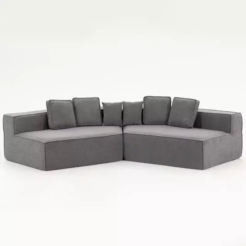 Whisen 132 Oversized Teddy Fabric Modular Sectional Sofa, Modern Full-Foam Couch with Six Cushions