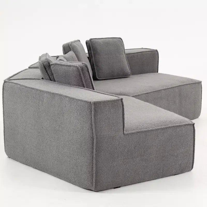 Whisen 132 Oversized Teddy Fabric Modular Sectional Sofa, Modern Full-Foam Couch with Six Cushions