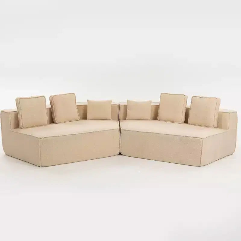 Whisen 132 Oversized Teddy Fabric Modular Sectional Sofa, Modern Full-Foam Couch with Six Cushions