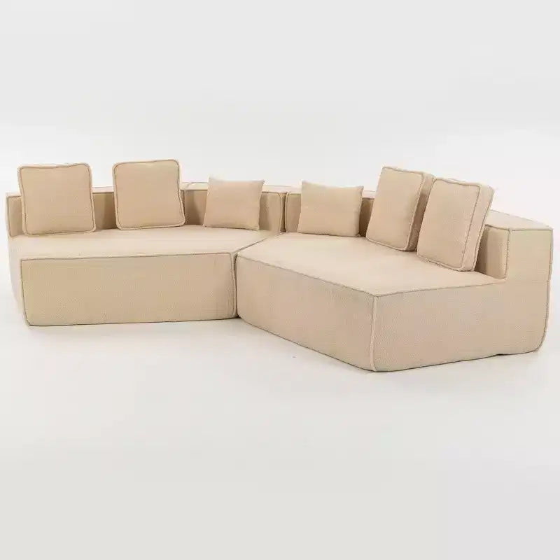 Whisen 132 Oversized Teddy Fabric Modular Sectional Sofa, Modern Full-Foam Couch with Six Cushions
