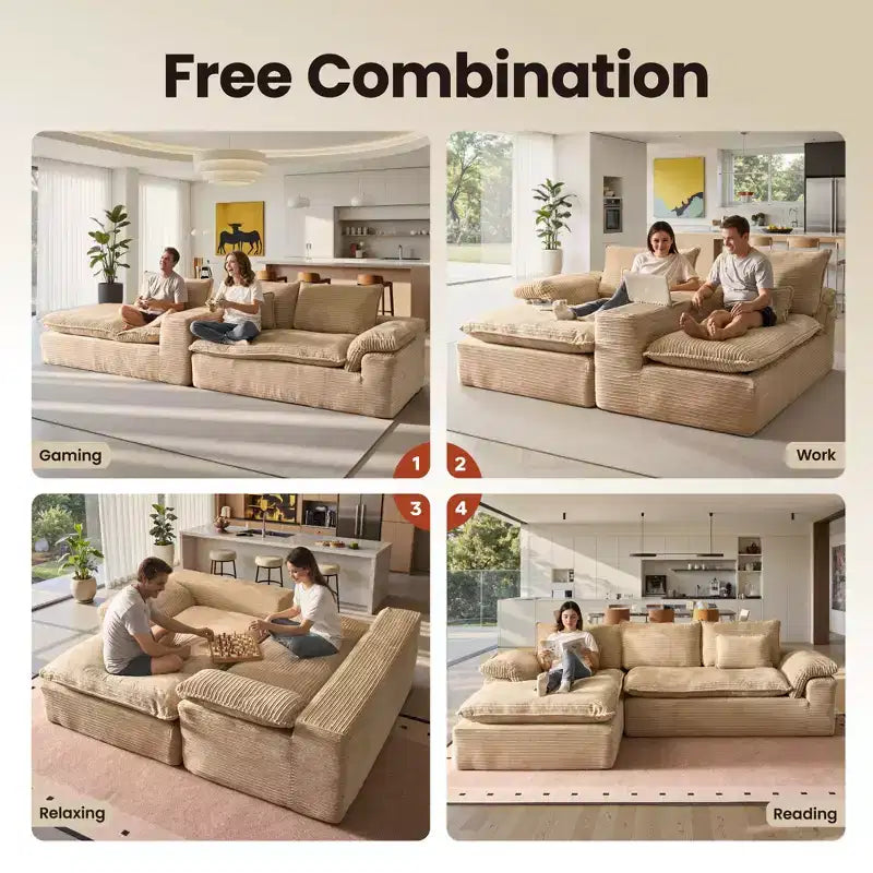 HOMLUX 112 Modern Sectional Sofa with Curved Armrests, Plush Corduroy Upholstery, No Assembly Needed
