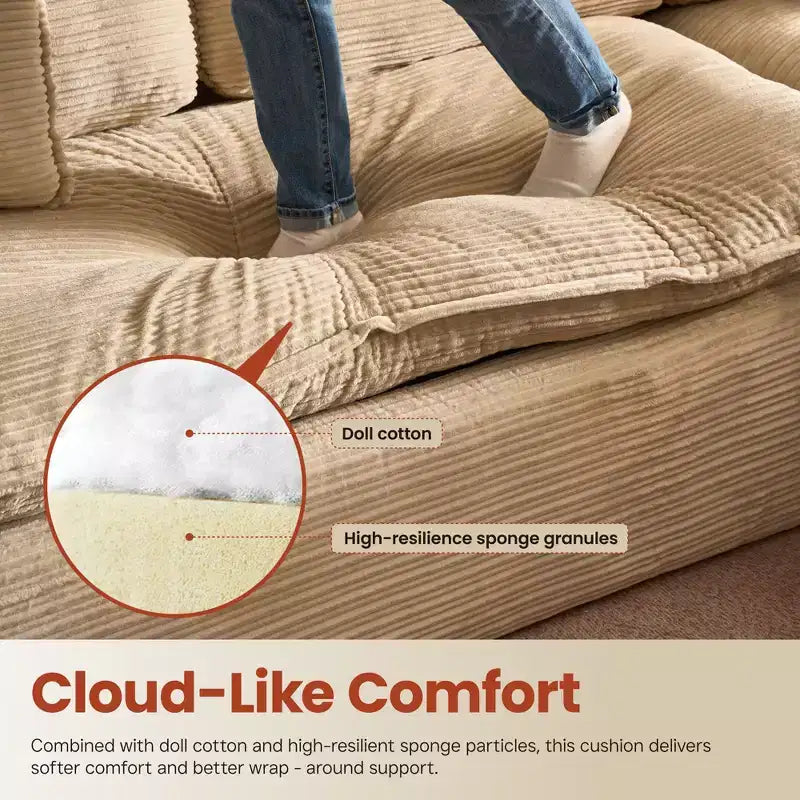 HOMLUX 112 Modern Sectional Sofa with Curved Armrests, Plush Corduroy Upholstery, No Assembly Needed