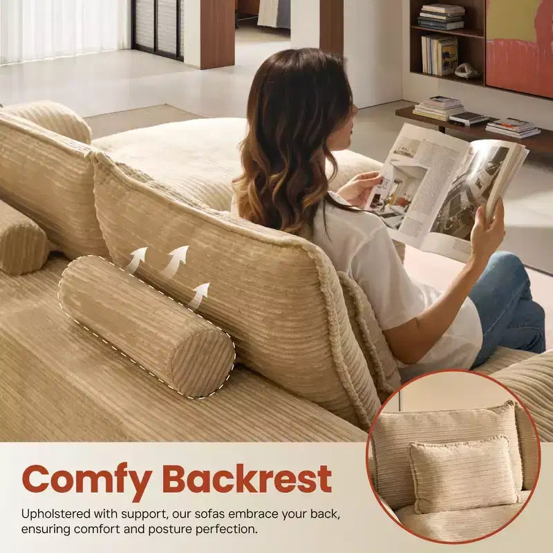HOMLUX 112 Modern Sectional Sofa with Curved Armrests, Plush Corduroy Upholstery, No Assembly Needed