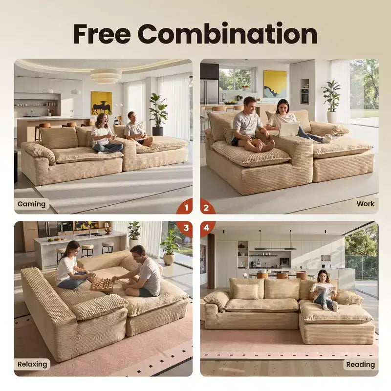 HOMLUX 112 Modern Sectional Sofa with Curved Armrests, Plush Corduroy Upholstery, No Assembly Needed