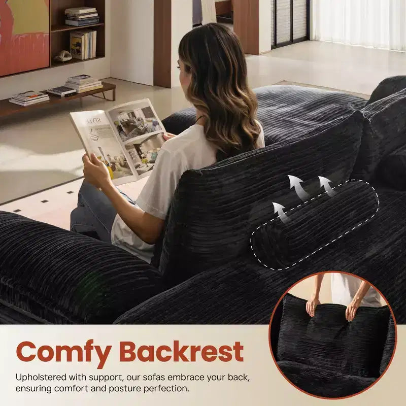 HOMLUX 112 Modern Sectional Sofa with Curved Armrests, Plush Corduroy Upholstery, No Assembly Needed