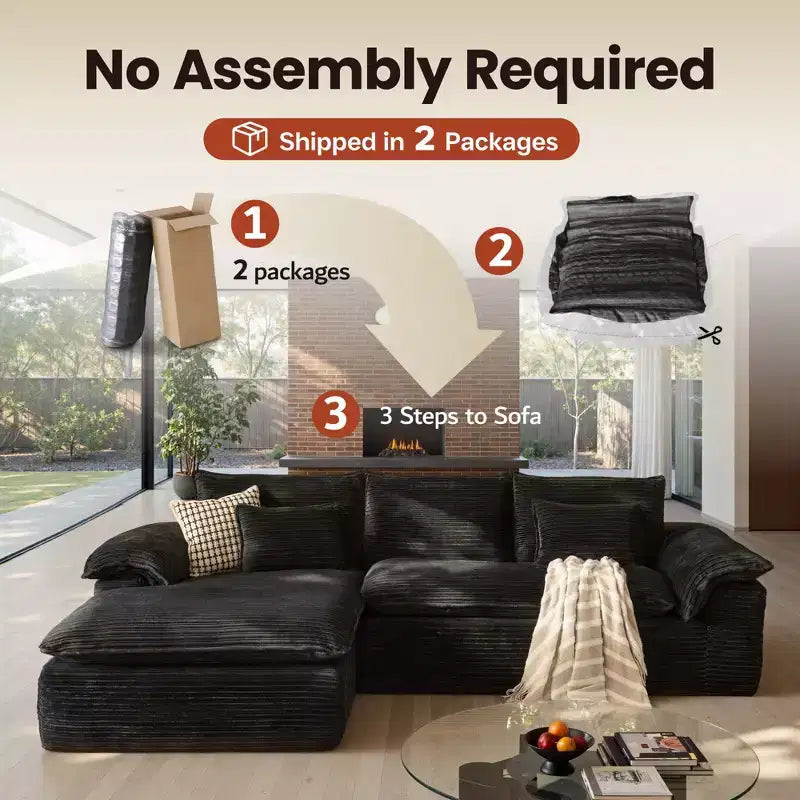 HOMLUX 112 Modern Sectional Sofa with Curved Armrests, Plush Corduroy Upholstery, No Assembly Needed
