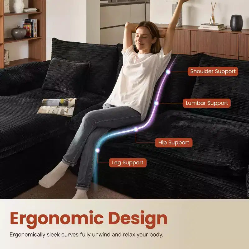 HOMLUX 112 Modern Sectional Sofa with Curved Armrests, Plush Corduroy Upholstery, No Assembly Needed