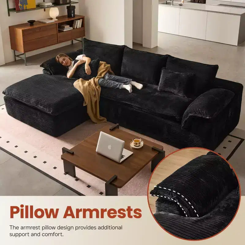 HOMLUX 112 Modern Sectional Sofa with Curved Armrests, Plush Corduroy Upholstery, No Assembly Needed