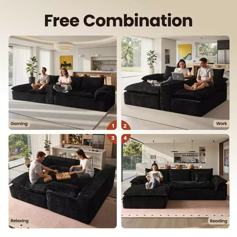 HOMLUX 112 Modern Sectional Sofa with Curved Armrests, Plush Corduroy Upholstery, No Assembly Needed