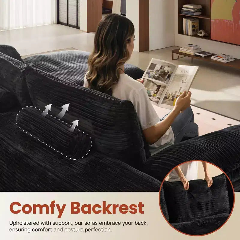 HOMLUX 112 Modern Sectional Sofa with Curved Armrests, Plush Corduroy Upholstery, No Assembly Needed