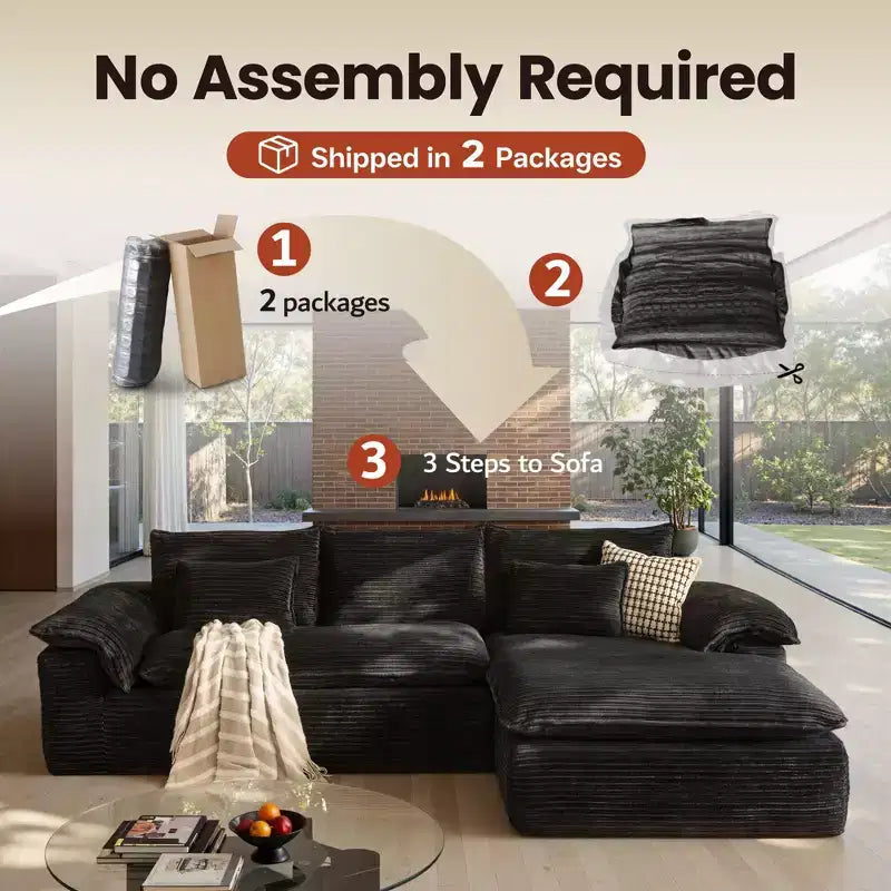 HOMLUX 112 Modern Sectional Sofa with Curved Armrests, Plush Corduroy Upholstery, No Assembly Needed