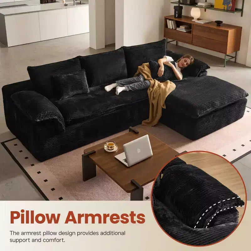HOMLUX 112 Modern Sectional Sofa with Curved Armrests, Plush Corduroy Upholstery, No Assembly Needed