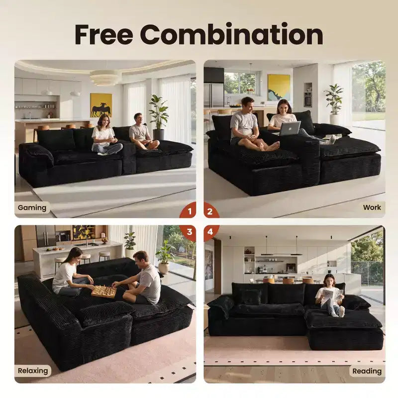 HOMLUX 112 Modern Sectional Sofa with Curved Armrests, Plush Corduroy Upholstery, No Assembly Needed