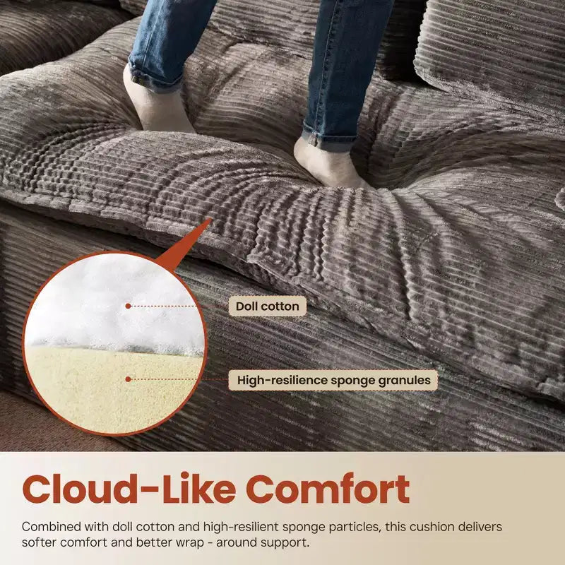 HOMLUX 112 Modern Sectional Sofa with Curved Armrests, Plush Corduroy Upholstery, No Assembly Needed