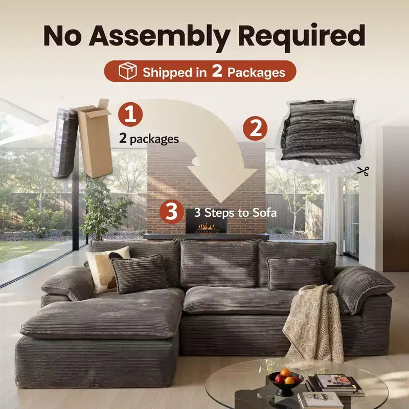 HOMLUX 112 Modern Sectional Sofa with Curved Armrests, Plush Corduroy Upholstery, No Assembly Needed