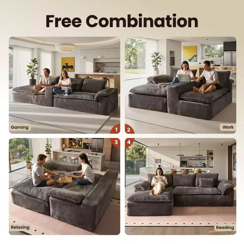 HOMLUX 112 Modern Sectional Sofa with Curved Armrests, Plush Corduroy Upholstery, No Assembly Needed