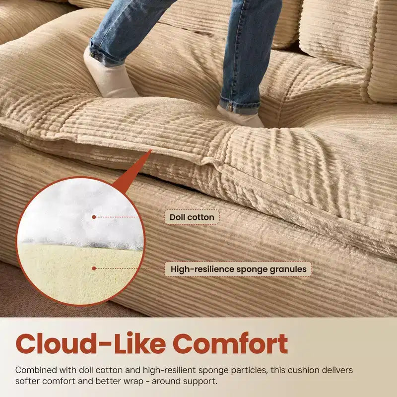 HOMLUX 112 Modern Sectional Sofa with Curved Armrests, Plush Corduroy Upholstery, No Assembly Needed