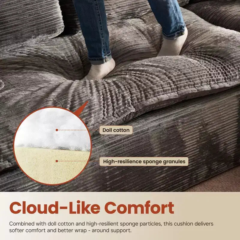HOMLUX 112 Modern Sectional Sofa with Curved Armrests, Plush Corduroy Upholstery, No Assembly Needed