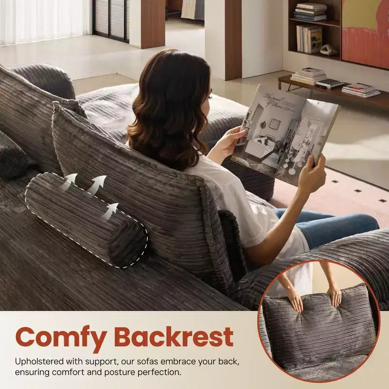 HOMLUX 112 Modern Sectional Sofa with Curved Armrests, Plush Corduroy Upholstery, No Assembly Needed