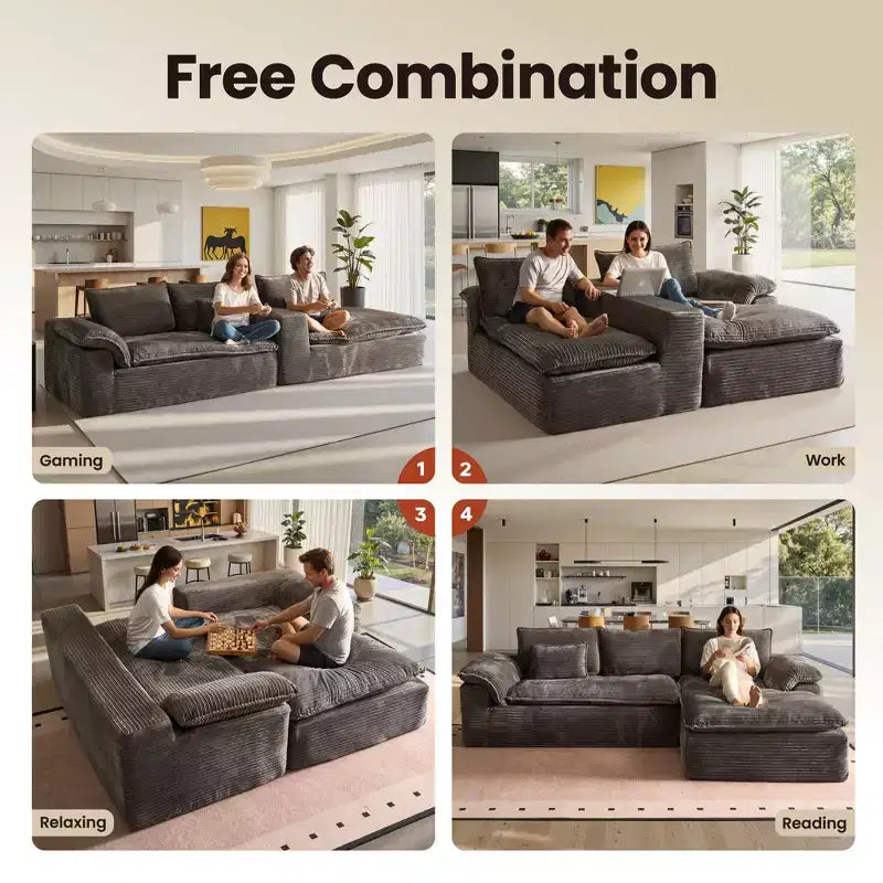 HOMLUX 112 Modern Sectional Sofa with Curved Armrests, Plush Corduroy Upholstery, No Assembly Needed