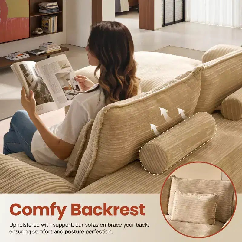 HOMLUX 112 Modern Sectional Sofa with Curved Armrests, Plush Corduroy Upholstery, No Assembly Needed