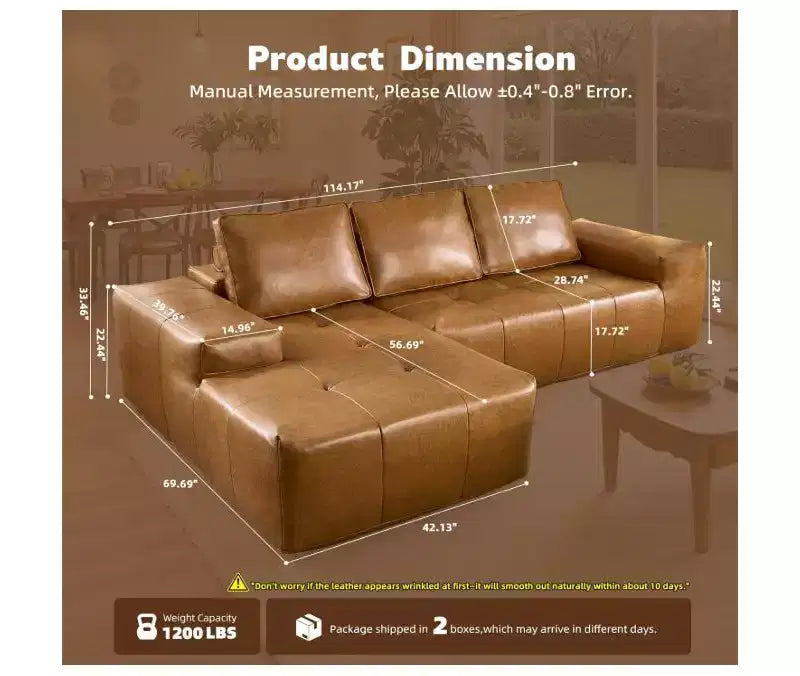 GDFStudio Tours Modern 3-Seater Faux Leather Upholstered Sectional Sofas
