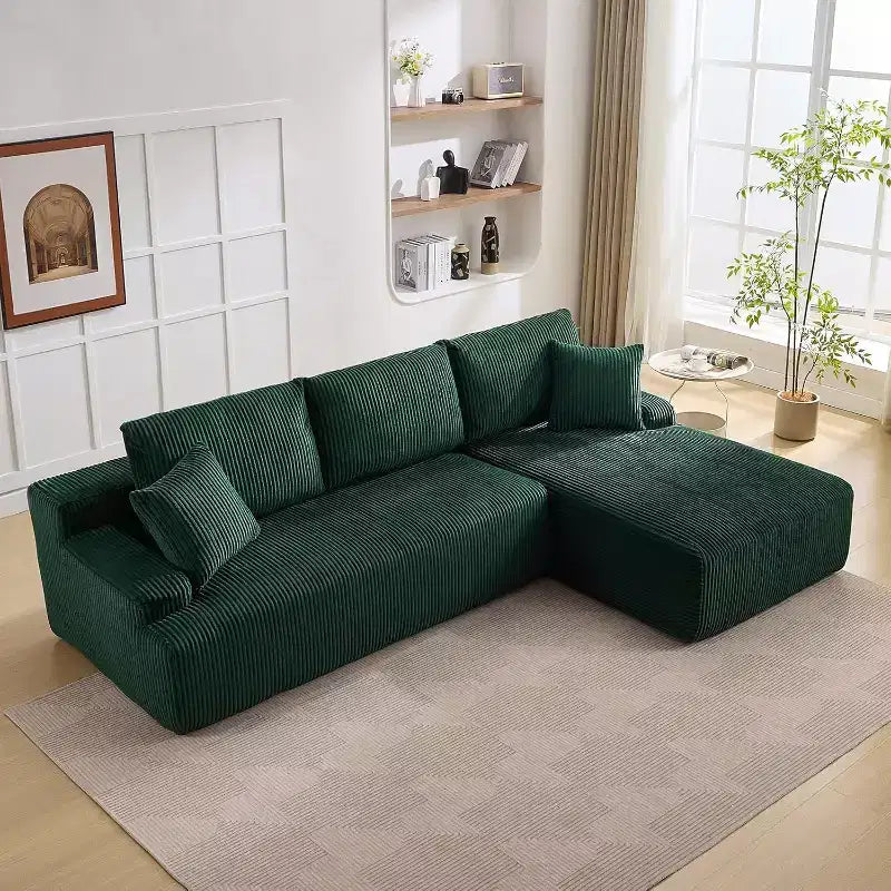 96 Inch L-Shaped Cloud Sectional Couch with Chaise, Boneless Corduroy Couch with Deep Seat, Modern Modular Upholstered Sofa, No Assembly Required